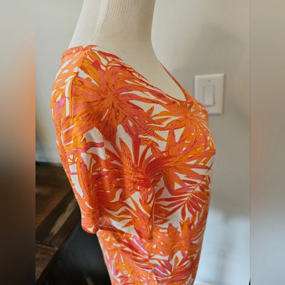 Casey Key •Size Large Petite• Tropical Print Leaf Casual Tee w/ Tie Soft Rayon - Picture 4 of 11